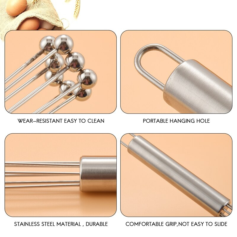 Nerezová oceľová metlička na vajcia, sada kuchynských metličiek na varenie, mixovanie, šľahanie, šľahanie a miešanie