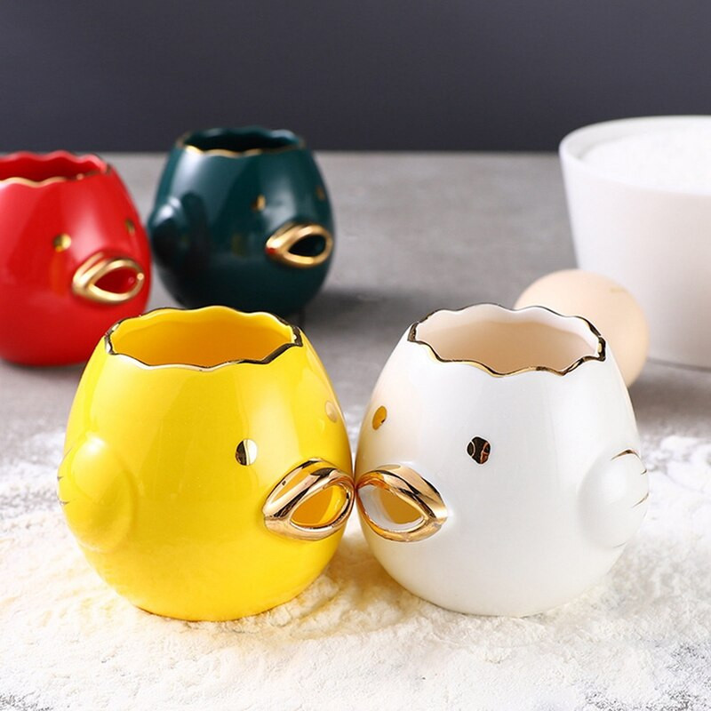 Kreatívny kreslený oddeľovač žĺtkov a bielkov z kuracieho vajíčka, keramika, keramický kreslený oddeľovač vajec na varenie v kuchyni