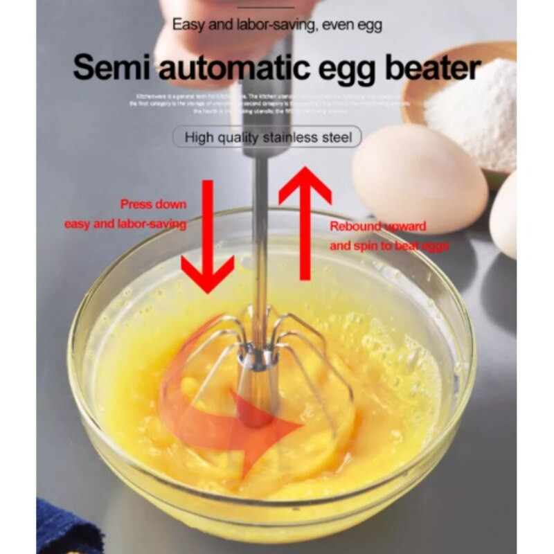 Kiaušinių plakiklis nerūdijančio plieno pusiau automatinis buitinis rankinis maišytuvas Rotacinis virtuvės kepimo indai Rankinis stumiamas plaktuvas