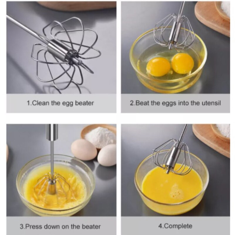 Kiaušinių plakiklis nerūdijančio plieno pusiau automatinis buitinis rankinis maišytuvas Rotacinis virtuvės kepimo indai Rankinis stumiamas plaktuvas