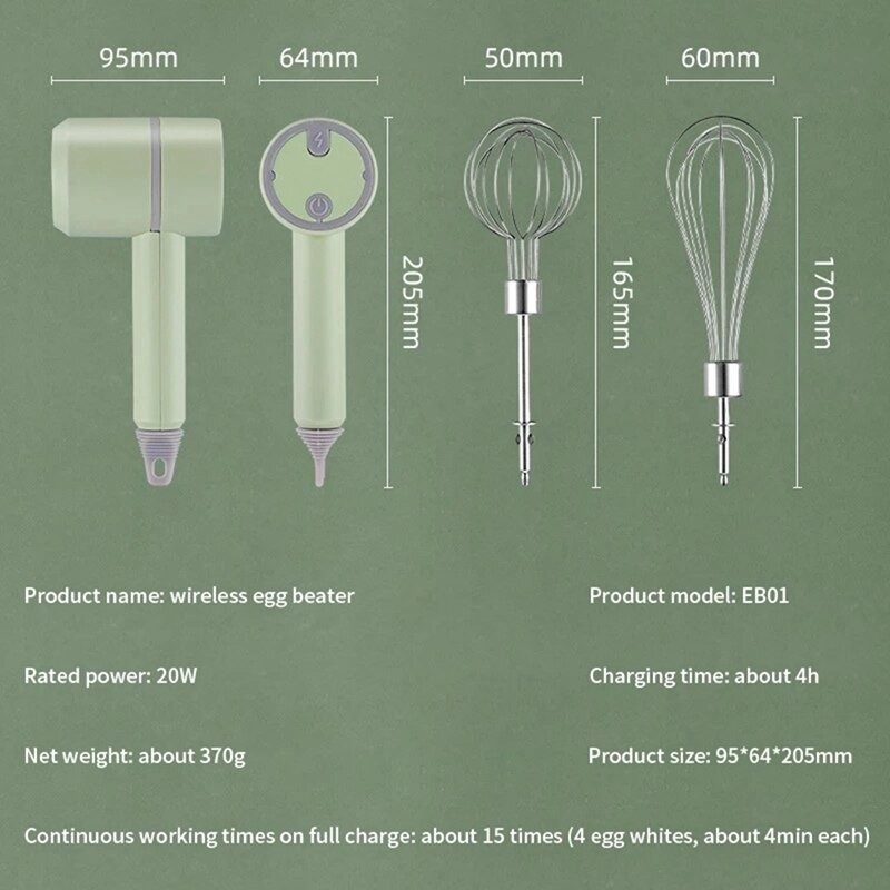 Bezdrôtový prenosný elektrický mixér na potraviny, ručný mixér, výkonný mixér na cesto, šľahač vajec, ručný mixér na pečenie, kuchynské náradie