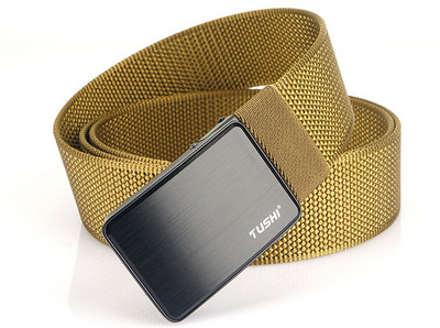 Pánsky textilný opasok s kovovou prackou a nápisom