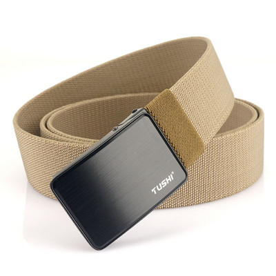 Pánsky textilný opasok s kovovou prackou a nápisom