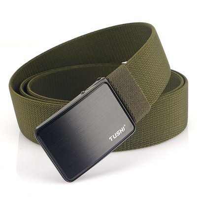 Pánsky textilný opasok s kovovou prackou a nápisom