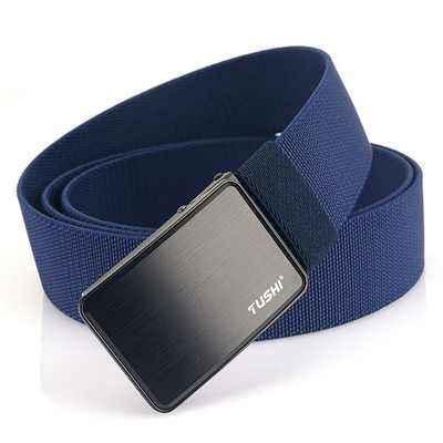 Pánsky textilný opasok s kovovou prackou a nápisom