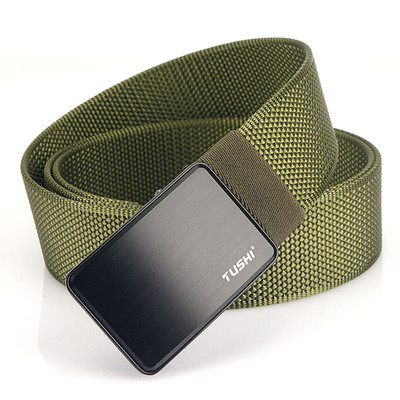 Pánsky textilný opasok s kovovou prackou a nápisom