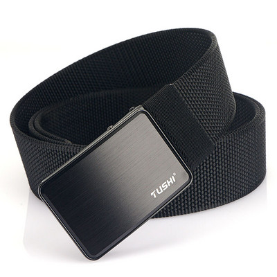 Pánsky textilný opasok s kovovou prackou a nápisom