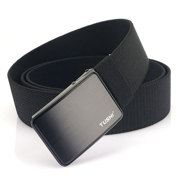 Pánsky textilný opasok s kovovou prackou a nápisom