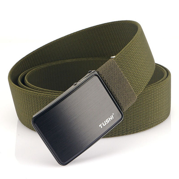 Pánsky textilný opasok s kovovou prackou a nápisom