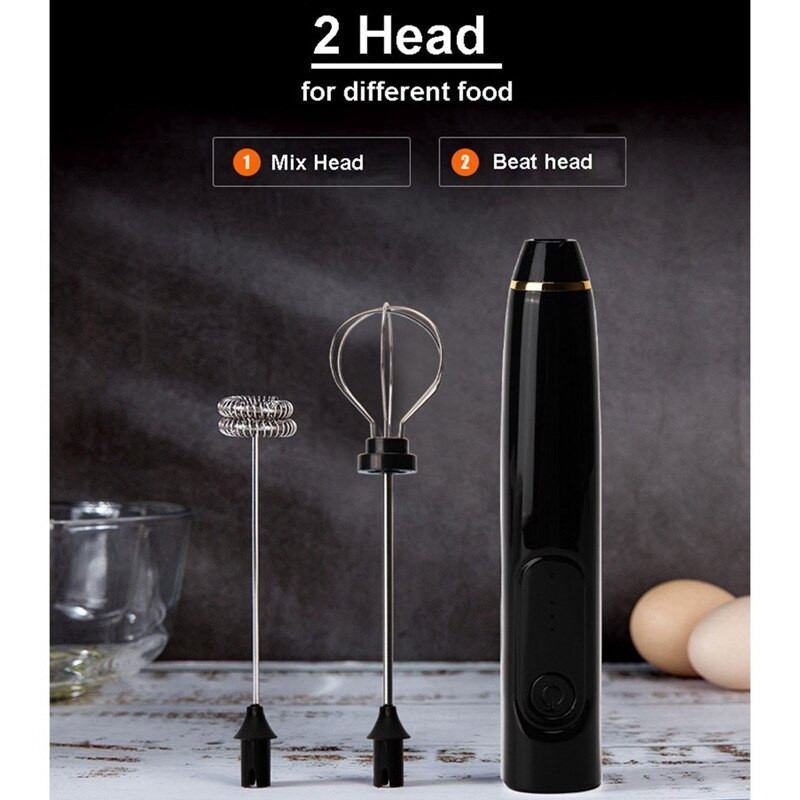 Nabíjateľný napeňovač mlieka, metlička - multifunkčný, nerezový, 3-rýchlostný, nastaviteľný, elektrický, ručný