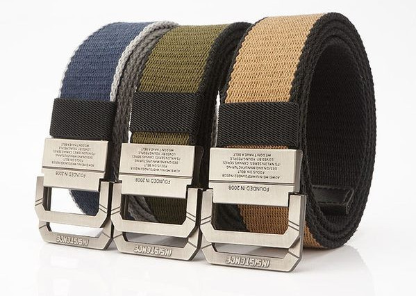 Curea la modă pentru bărbați cu inscripție și cataramă metalică