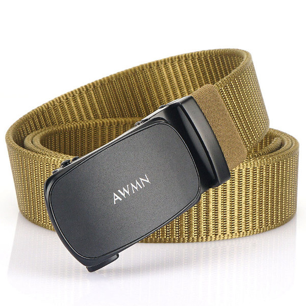 Textilný opasok s kovovou prackou a nápisom