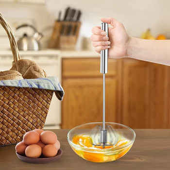 Разбиване, бъркалка за яйца от неръждаема стомана, ръчно натискане на ротационен блендер за разбиване на яйца, миксер за лесно разбиване, бъркалка за приготвяне на крем