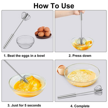 Разбиване, бъркалка за яйца от неръждаема стомана, ръчно натискане на ротационен блендер за разбиване на яйца, миксер за лесно разбиване, бъркалка за приготвяне на крем