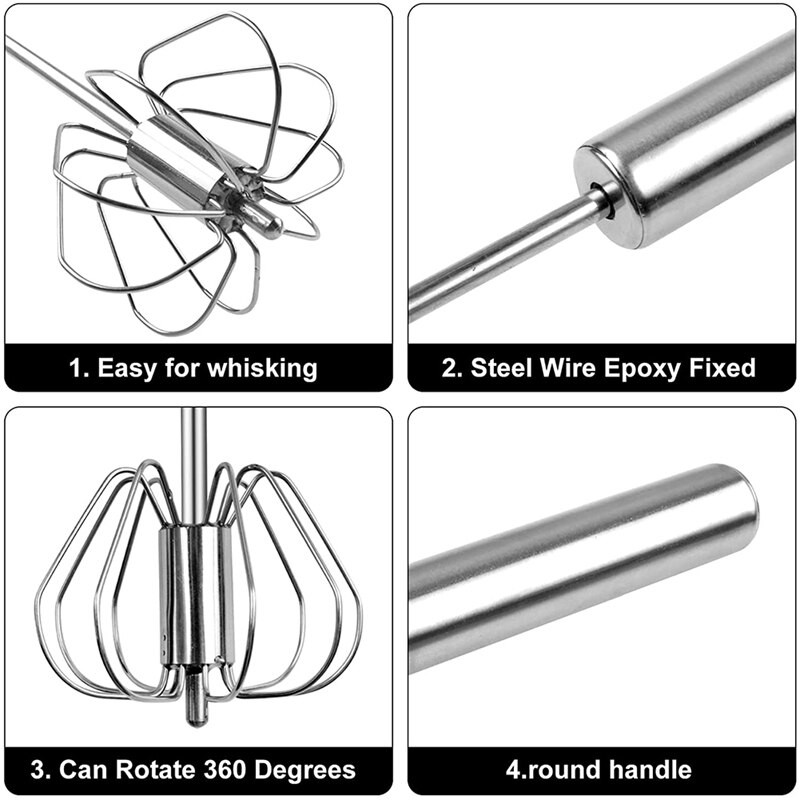 Metlička, nerezová oceľová metlička na vajcia, ručný rotačný mixér na vajcia, jednoduchý mixér na metličku na výrobu krému