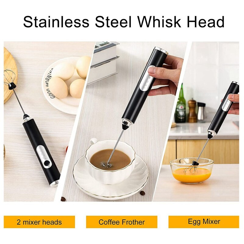 Ručný napeňovač horúceho mlieka, dobíjateľný napeňovač mlieka, mixér na nápoje s 2 metličkami, na nepriestrelnú horúcu čokoládu cappuccino
