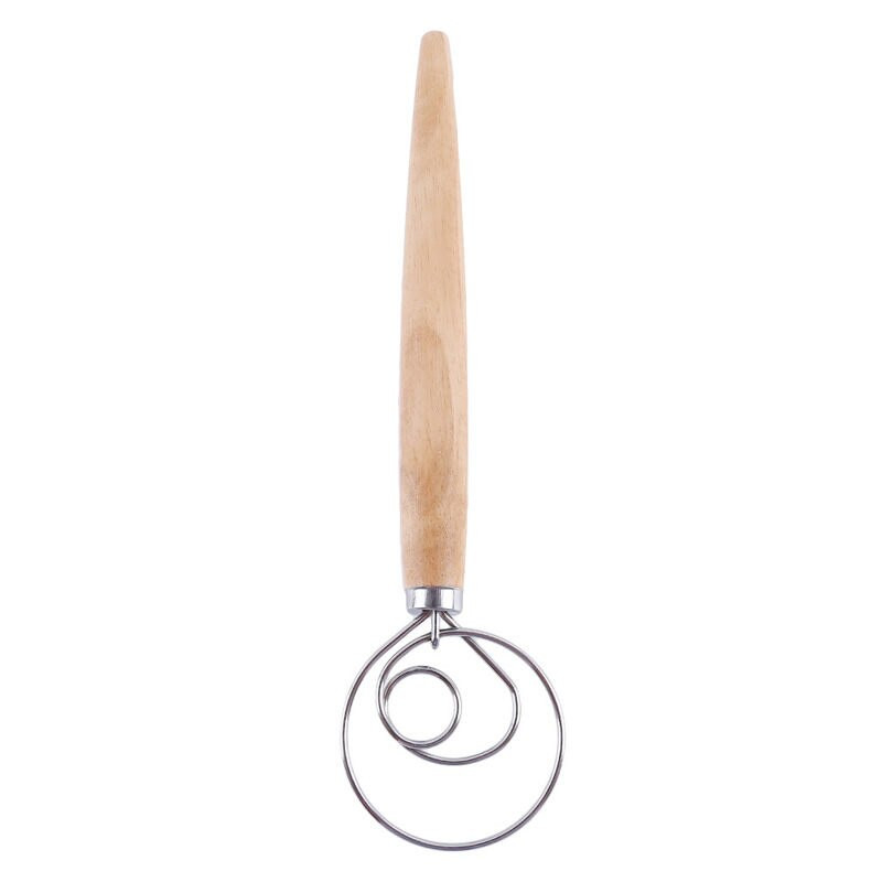 Nástroj na šľahanie vajec, mixér z nehrdzavejúcej ocele s rukoväťou z dubového dreva na pečenie cesta na chlieb, metlička na cesto, kuchynské pomôcky