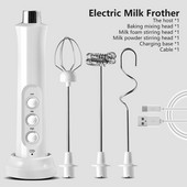 3 v 1 ručný nabíjateľný elektrický napeňovač mlieka, penový stroj, vysokorýchlostný mixér na nápoje, ručný napeňovač kávy a vajec