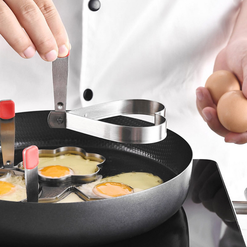 5 ks nerezových foriem na vyprážané vajíčka, nepriľnavé krúžky na palacinky s rukoväťou proti obareniu, omeleta, vyprážanie, varenie, gadget krúžok