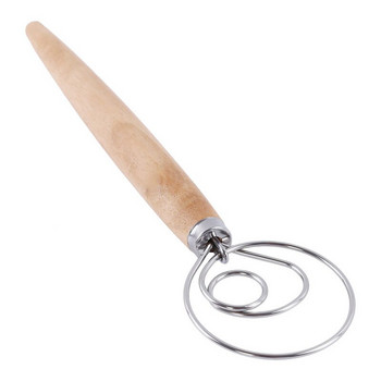 Инструмент за миксер за разбиване на яйца Блендер от неръждаема стомана с дръжка от дъбова дървесина за Направи си сам хлебно тесто Съд за печене Разбиване на тесто Кухненски джаджи