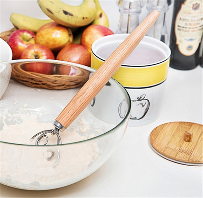 Eggs Habver mixer eszköz Rozsdamentes acél turmixgép tölgyfa fogantyúval barkácsolt kenyértésztához sütőedények tészta habverő konyhai eszközökhöz