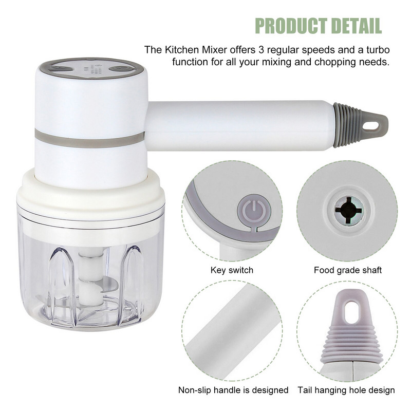 Ručný mixér, nabíjateľný cez USB, 3-rýchlostný elektrický kuchynský mixér s 2 metličkami, protišmyková rukoväť, šľahač vajec, kuchynský nástroj