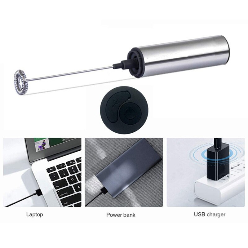 Nabíjateľný elektrický napeňovač mlieka, ručný napeňovač, 2 rýchlosti, mixér na nápoje na kávu, elektrický šľahač na vajcia