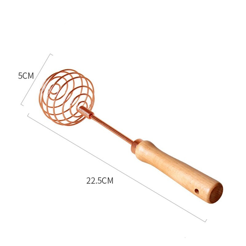 Ružovo zlatá metlička na vajcia, buková drevená rukoväť, špirálová metlička z nehrdzavejúcej ocele, kuchynské príslušenstvo, kuchynské náradie