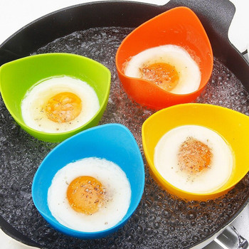 4 бр. Уред за готвене на яйца, тенджера за яйца, със стойка с пръстен, силиконова чаша за готвене на яйца, за готвене на яйца в микровълнова печка или печка, с четка за олио