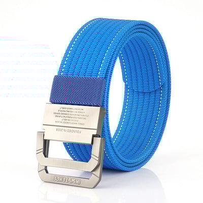 Daugelio spalvų tekstilinis diržas su dviguba sagtimi