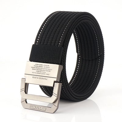 Daugelio spalvų tekstilinis diržas su dviguba sagtimi