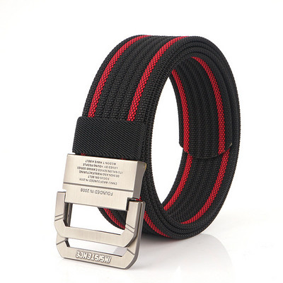 Daugelio spalvų tekstilinis diržas su dviguba sagtimi