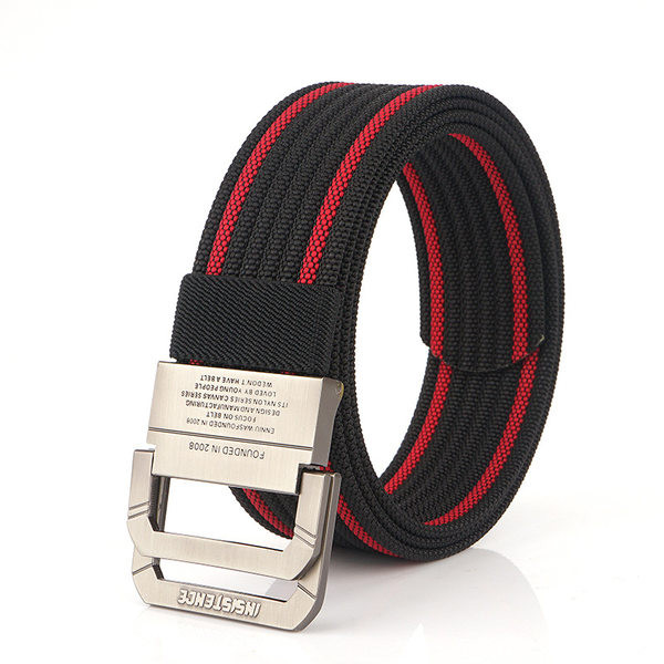 Daugelio spalvų tekstilinis diržas su dviguba sagtimi