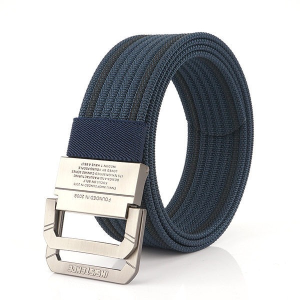 Daugelio spalvų tekstilinis diržas su dviguba sagtimi