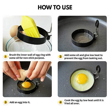 Опаковка от 4 пръстена за яйца - Незалепващ пръстен за яйца за пържене на яйца - Кръгъл пръстен за готвене на яйца с разделител за яйца