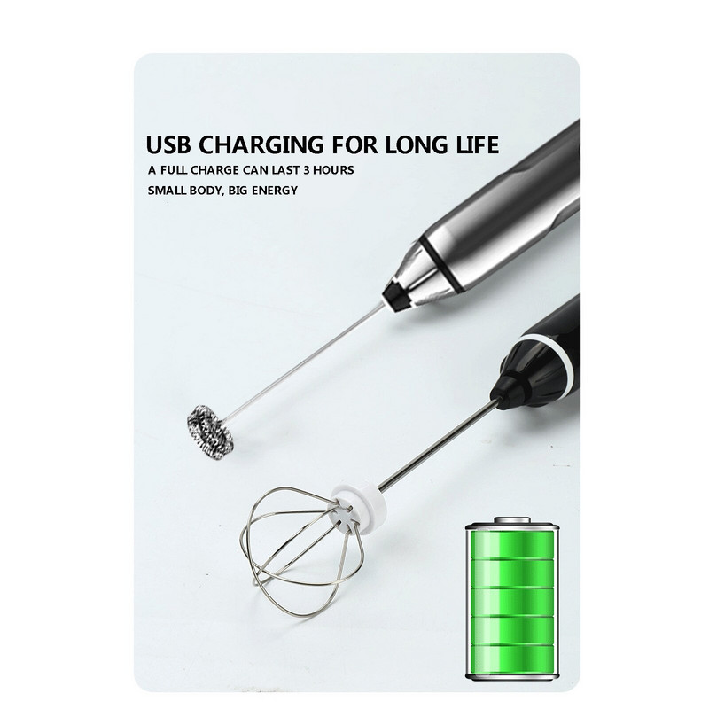 Nový elektrický napeňovač mlieka s USB, 3 rýchlosti, napeňovač kávy, ručný automatický šľahač vajec, šejker na mlieko, nabíjanie cez USB, domáci spotrebič