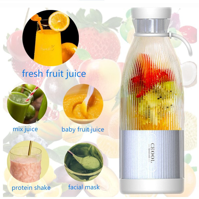 Prenosný mixér na ovocné mixéry, odšťavovače na ovocie, odšťavovač na ovocie, multifunkčný nabíjateľný cez USB do posilňovne, cestovanie a vonku