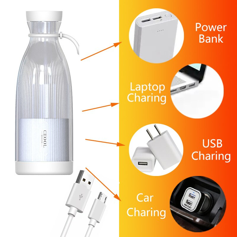 Prenosný mixér na ovocné mixéry, odšťavovače na ovocie, odšťavovač na ovocie, multifunkčný nabíjateľný cez USB do posilňovne, cestovanie a vonku