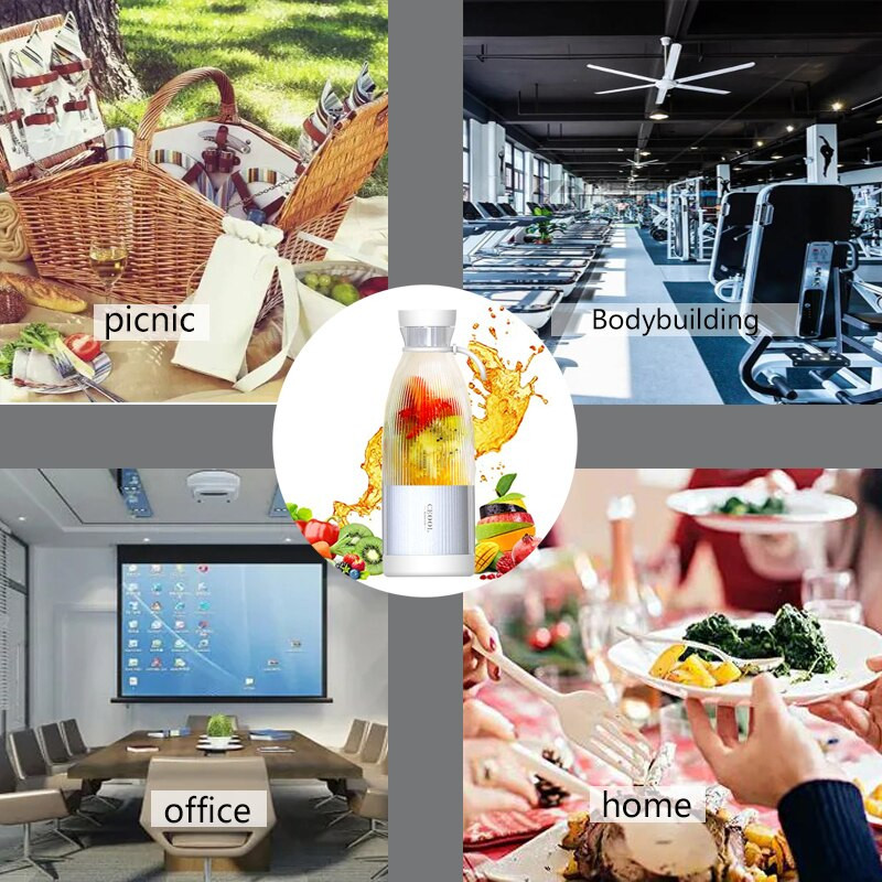 Prenosný mixér na ovocné mixéry, odšťavovače na ovocie, odšťavovač na ovocie, multifunkčný nabíjateľný cez USB do posilňovne, cestovanie a vonku