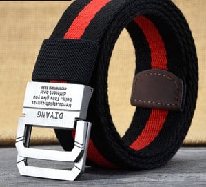 Curea bărbătească din pânză în dungi cu cataramă metalică