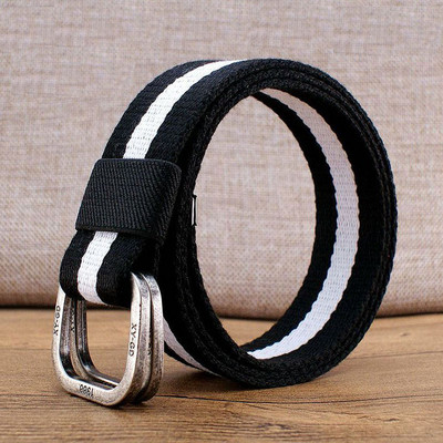 Pánsky textilný opasok s výšivkou a kovovou prackou