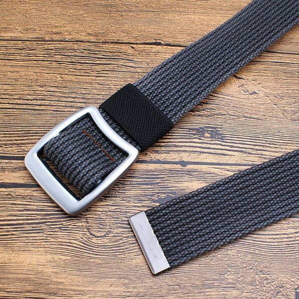 Pánsky textilný opasok s výšivkou a kovovou prackou