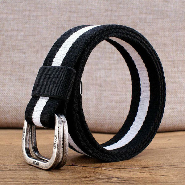 Pánsky textilný opasok s výšivkou a kovovou prackou