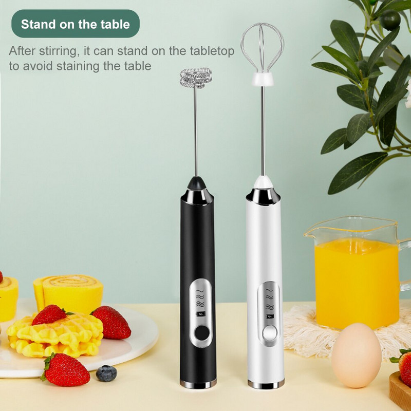 Elektrický napenovač mlieka, penový stroj s USB nabíjaním, ručný napenovač, šľahač na vajcia s 3 rýchlosťami, napenovacia tyčinka na kávu a šľahač na vajcia