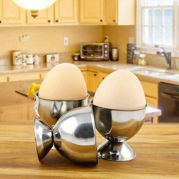 Комплект чаши за яйца от неръждаема стомана за твърдо меки сварени яйца с 6 поставки за чаши за яйца 6 лъжици за яйца, Насладете се на чаши за яйца Закуска