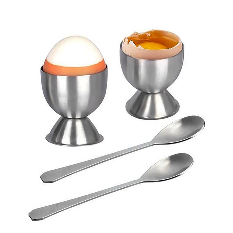 Sada nerezových pohárov na vajíčka natvrdo uvarené vajcia na mäkko so 6 držiakmi na poháre na vajíčka a 6 lyžičkami na vajíčka, vychutnajte si raňajky s pohármi na vajíčka.