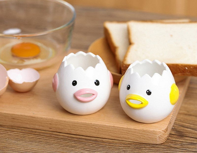 Kreatívny kreslený oddeľovač žĺtkov a bielkov s kuracím mäsom, keramika, keramický kreslený oddeľovač vajec s kuracím mäsom, jedáleň, varenie, kuchynský gadget