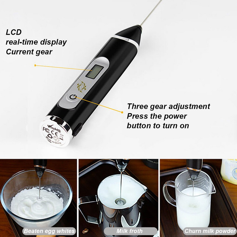 Ručný elektrický mixér na vajcia, nabíjateľný USB, napeňovač mlieka, LED, nastaviteľný, domáci šľahač na kávu, kuchynský nástroj