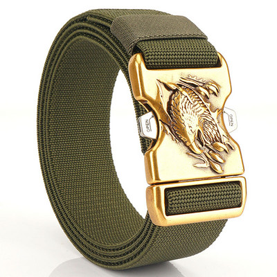 Curea bărbătească din pânză cu cataramă aurie
