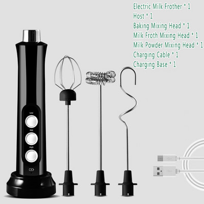 Viboelos elektrický napeňovač mlieka, 3 v 1 nabíjateľný, prenosný, ručný, vysokorýchlostný, mixér na nápoje, napenovacia tyčinka na kávu